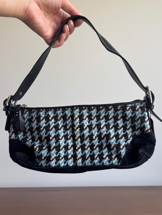 Coach Handbags - Vintage Coach Handbag Black and Blue Wool Suede Houndstooth F10202 May 2005